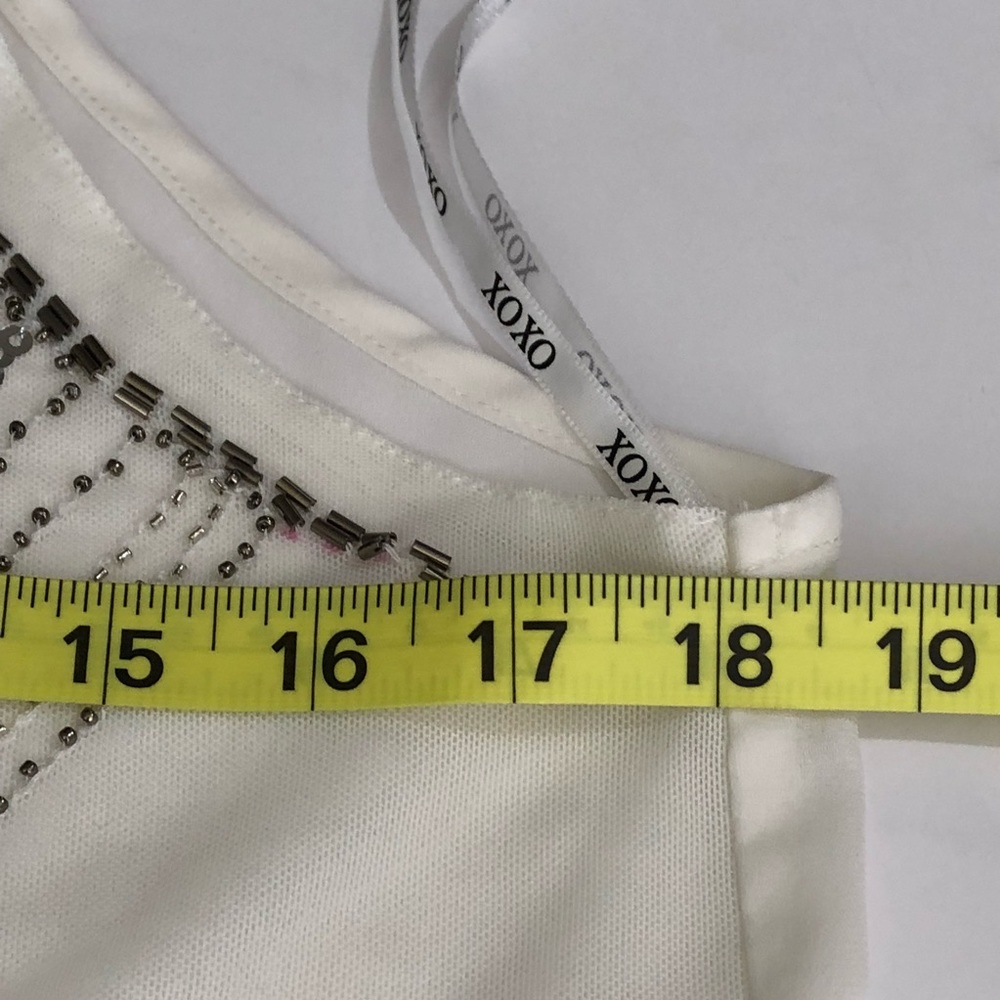XOXO Silver Embellished Ivory Chiffon Top Size M - Picture 7 of 8